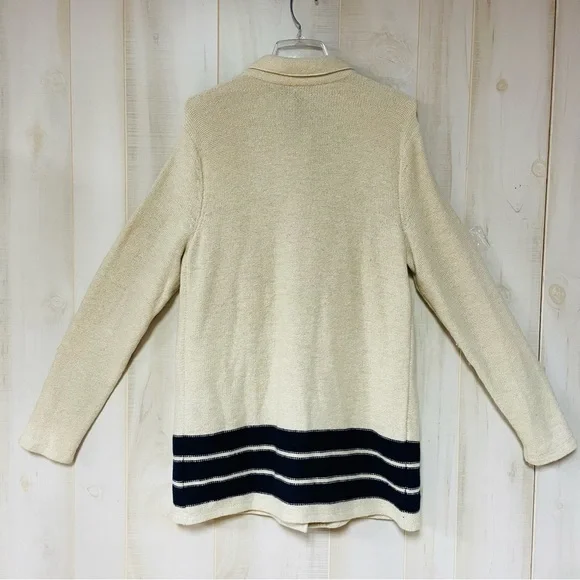Lauren Jeans Co. Lambswool Cream Navy Stripe Knit Sweater Coat Sz XL wool - Picture 2 of 6